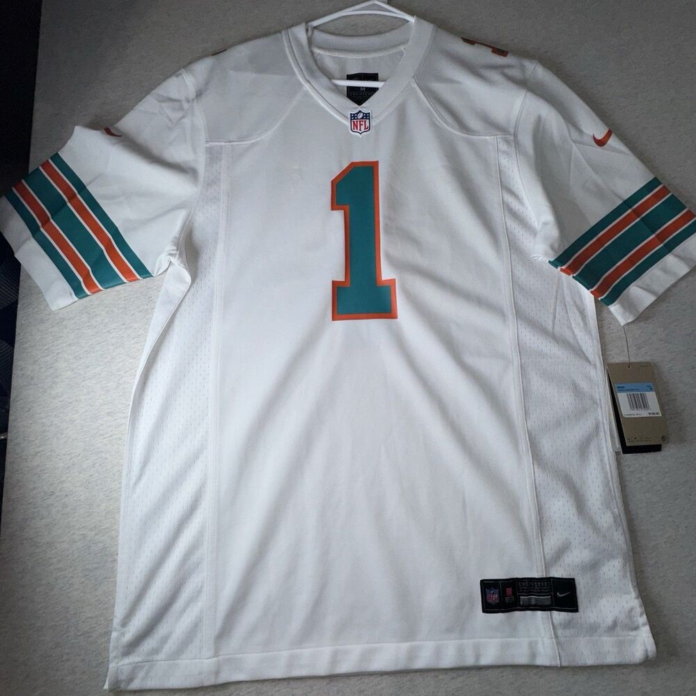 Nike NFLPA Eng. Size Med Tua Tagovailoa #1 Miami Dolphins Jersey New W/Tags Wht
